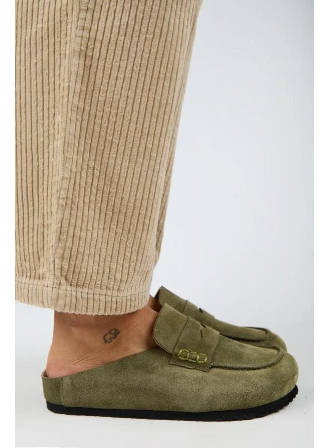 Ziva 2 Women's Genuine Leather Loafer Sabo Khaki Slipper.