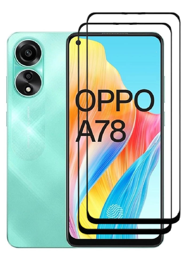 AINA حماية شاشة زجاجية مقسّاة 2 قطعة 5D مصممة لهاتف أوبو A78 4G تغطية كاملة من الحافة إلى الحافة ولصق كامل خالي من الفقاعات - Image 1