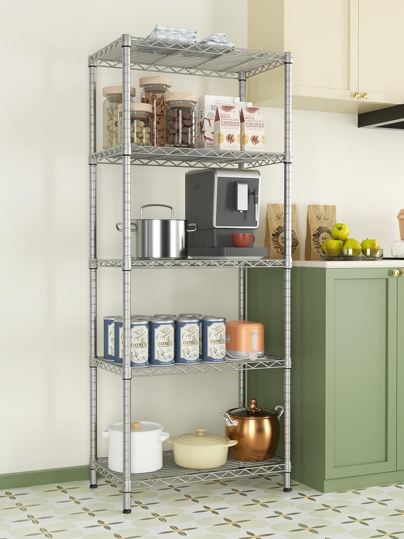 SINGAYE 5 Tier Storage Garage Shelving Units Heavy Duty Wire Shelves Pantry Metal for Pantry Closet Kitchen Laundry Bathroom Organizers Shelf Home Shop Rack 14" Dx 24" W x 59.5" H Silver - Image 2