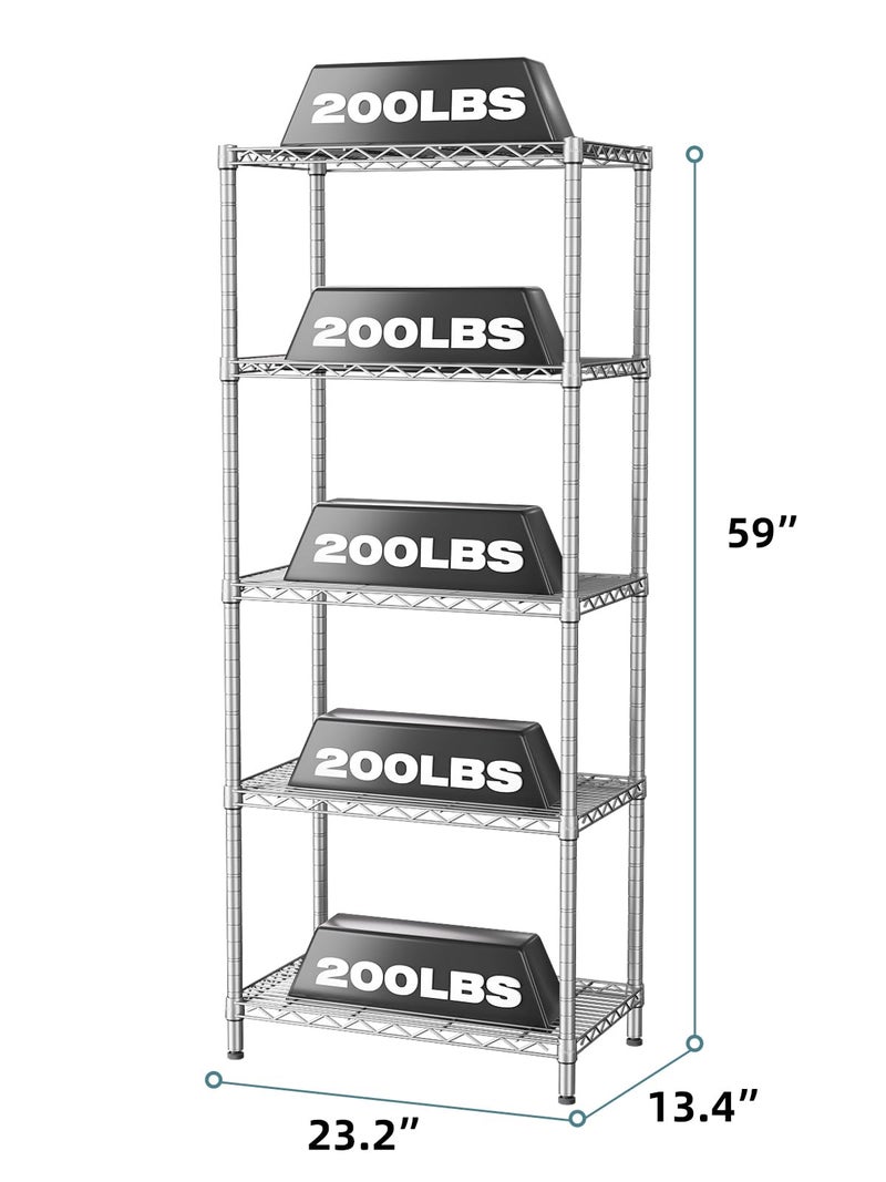 SINGAYE 5 Tier Storage Garage Shelving Units Heavy Duty Wire Shelves Pantry Metal for Pantry Closet Kitchen Laundry Bathroom Organizers Shelf Home Shop Rack 14" Dx 24" W x 59.5" H Silver - Image 3