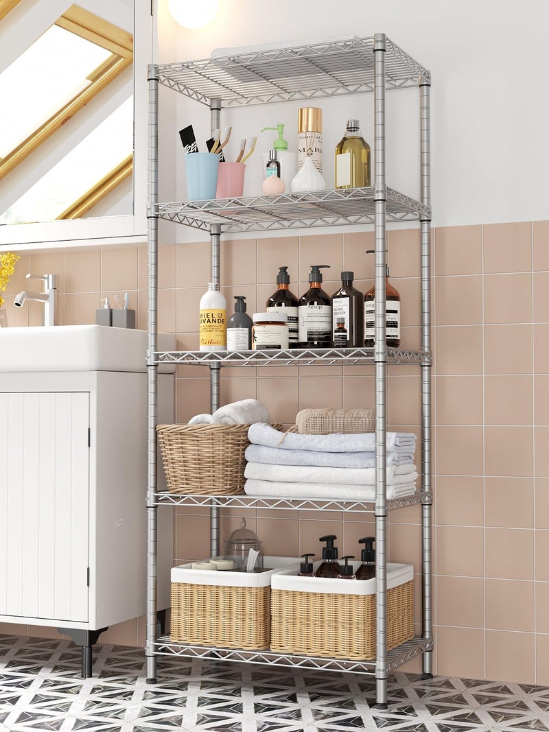 SINGAYE 5 Tier Storage Garage Shelving Units Heavy Duty Wire Shelves Pantry Metal for Pantry Closet Kitchen Laundry Bathroom Organizers Shelf Home Shop Rack 14" Dx 24" W x 59.5" H Silver - Image 5