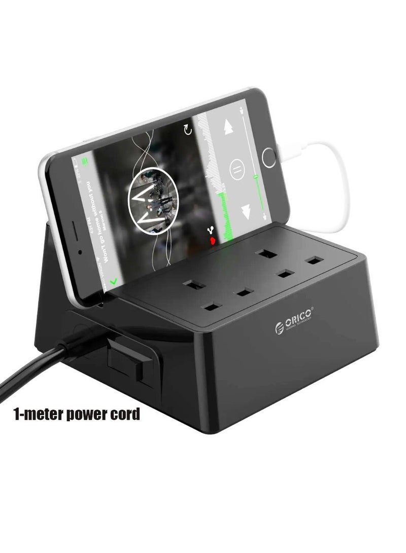 أوريكو لوحة طاقة بمعيار بريطاني تحتوي على مقبسين كهربائيين، و5 منافذ USB، وسلك طاقة بطول متر واحد، يمكن استخدامها كحامل هاتف محمول. - Image 4