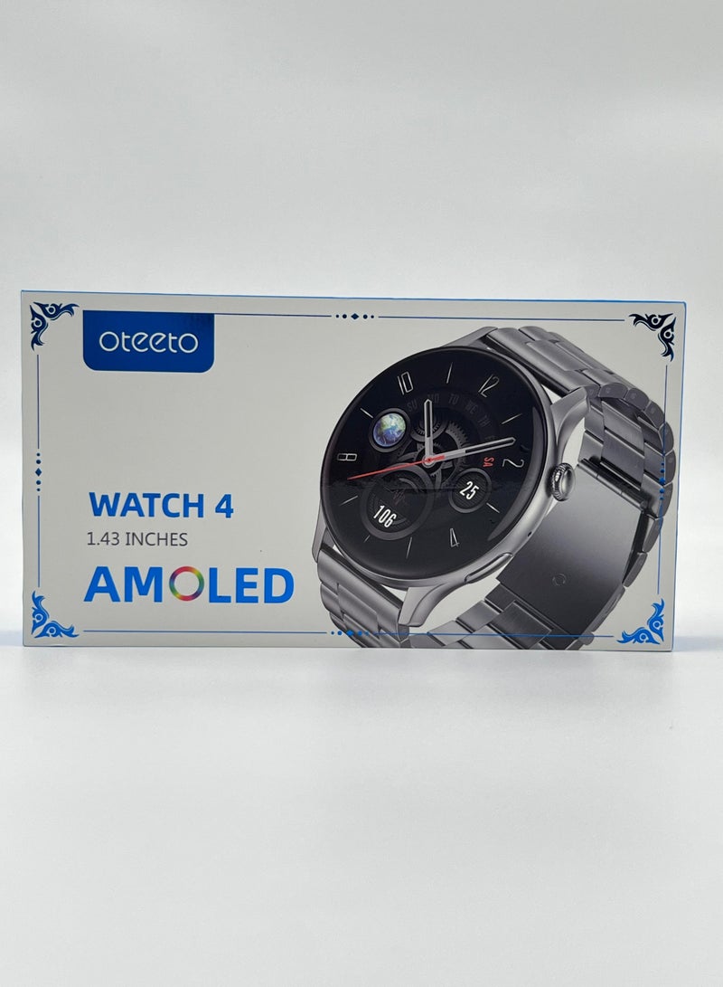 أوتيتو ساعة Oteeto Watch 4 الذكية بشاشة AMOLED مقاس 1.43 بوصة مع حزامين وشاحن لاسلكي للرجال - Image 3