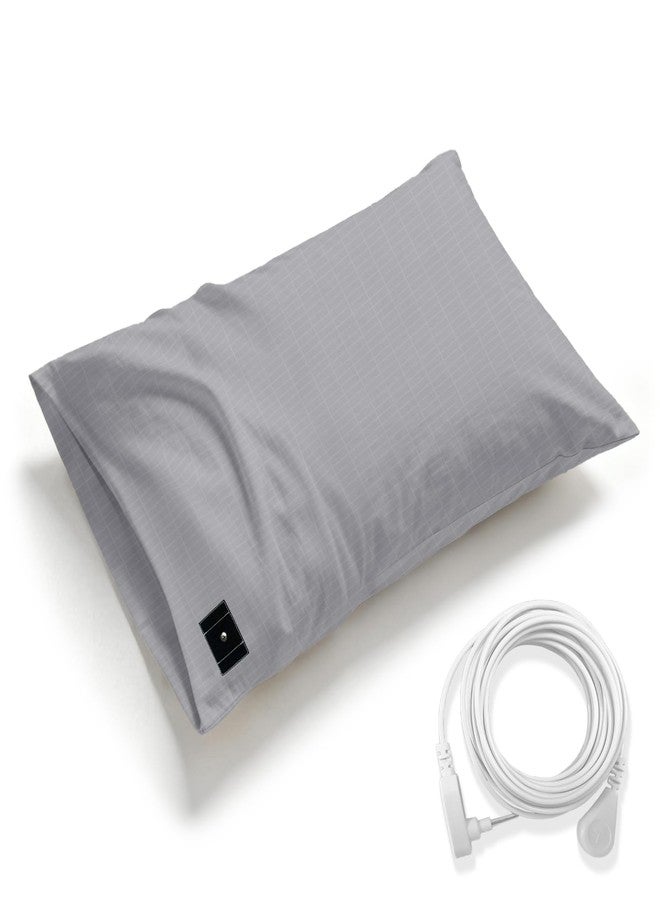 LAXVAPIU Grounding Pillowcase Earth Connected Sliver Fiber Pillow Case King Bedding with 15ft Cord (Grey，20x36 Inch) - Image 1