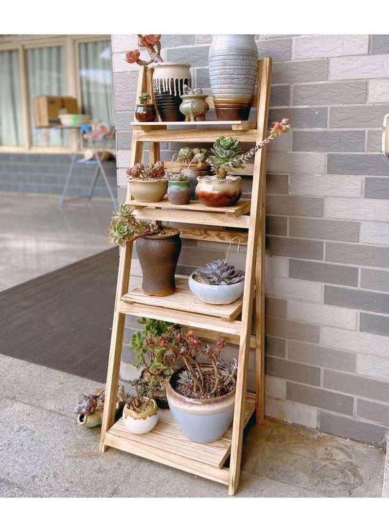 Generic FFD Wooden Flower Stand Foldable Plant Stand Solid Wood Ladder Design Flower Container Vase Pot Display Stand Wood Rack Plant Shelf Rack Flower Rack Book Shelf  - Image 1