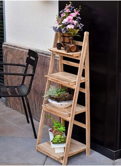 ماركة غير محددة حامل أزهار خشبي من FFD حامل نباتات قابل للطي تصميم سلم خشبي صلب حاوية زهور إناء وعاء عرض حامل رف خشبي رف نبات رف زهور رف كتب  - Image 2