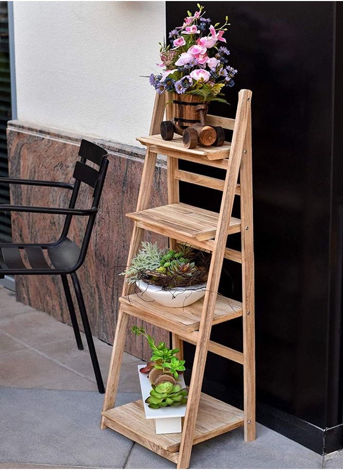 Generic FFD Wooden Flower Stand Foldable Plant Stand Solid Wood Ladder Design Flower Container Vase Pot Display Stand Wood Rack Plant Shelf Rack Flower Rack Book Shelf  - Image 2