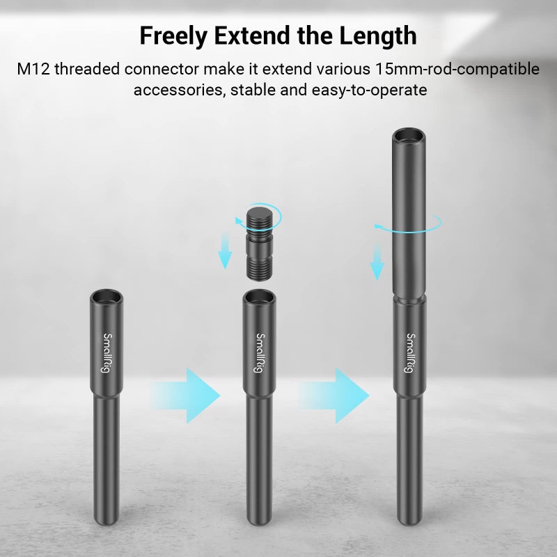 SmallRig 12mm to 15mm Rod Clamp Adapter, 12cm (4.7 Inch) Aluminum Alloy Rod with M12 Inner Thread, Designed for DJI RS2 RSC2 and Follow Focuses - 3681 - Image 5