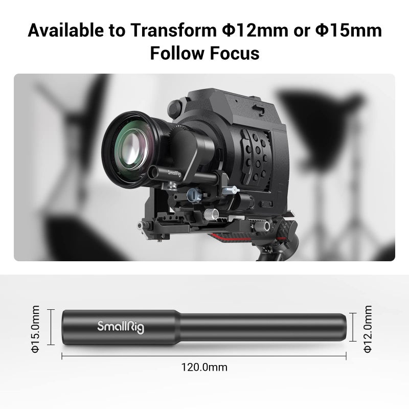 SmallRig 12mm to 15mm Rod Clamp Adapter, 12cm (4.7 Inch) Aluminum Alloy Rod with M12 Inner Thread, Designed for DJI RS2 RSC2 and Follow Focuses - 3681 - Image 3