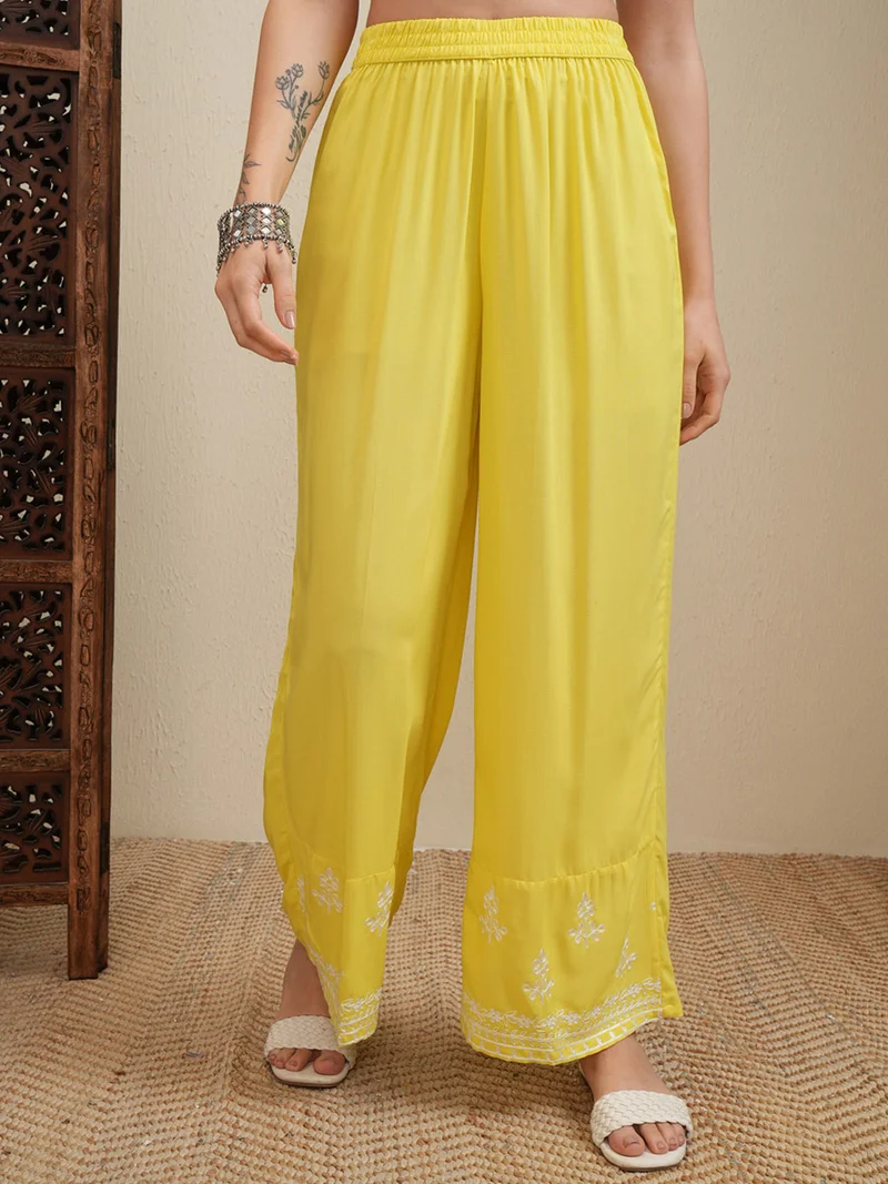 Vishudh Floral Embroidered Thread Work Straight Kurta & Palazzos Set by Styli