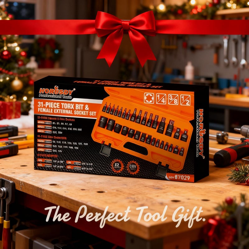 HORUSDY 31Pcs Torx Bit Socket Set,14 Star Bits (T8-T70) and 12 Female E-Torx Sockets (E4-E24), 4 Impact Socket Adapter Set with High Torque Laser Marked for Automotive Mechanic - Image 2