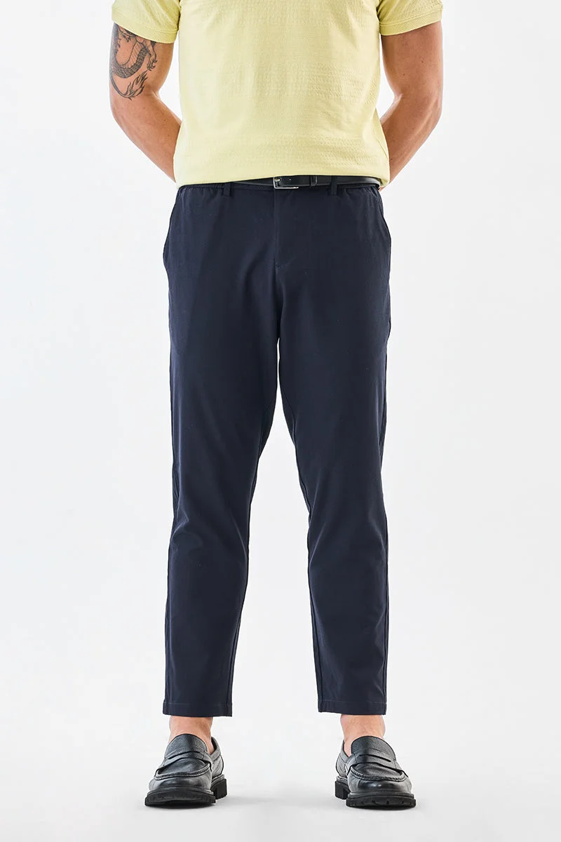 سنيتش Navy Textured Tapered Formal Trousers