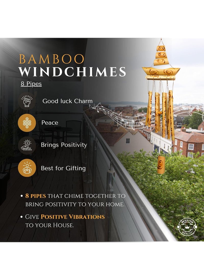 Plus Value Plus Value Bamboo Wooden Wind Chimes for Home Decor Balcony Outdoor Garden 8 Pipes 26 Inches 66 cm Positive Energy Vastu Feng Shui Windchime  - Image 2