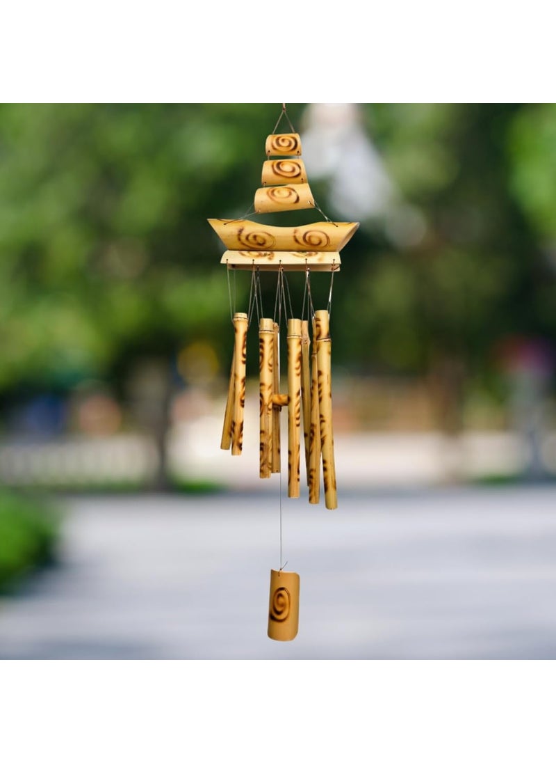 Plus Value Plus Value Bamboo Wooden Wind Chimes for Home Decor Balcony Outdoor Garden 8 Pipes 26 Inches 66 cm Positive Energy Vastu Feng Shui Windchime  - Image 1