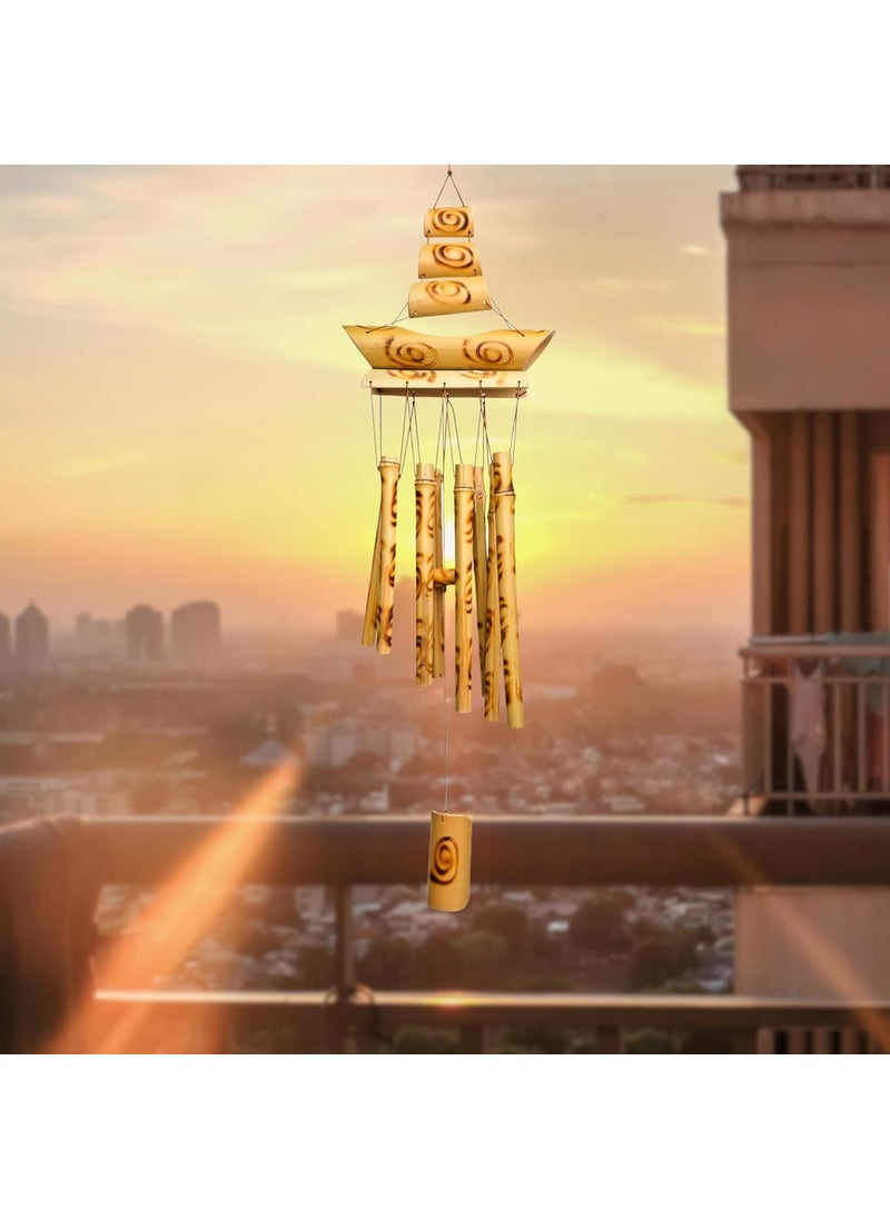 Plus Value Plus Value Bamboo Wooden Wind Chimes for Home Decor Balcony Outdoor Garden 8 Pipes 26 Inches 66 cm Positive Energy Vastu Feng Shui Windchime  - Image 4