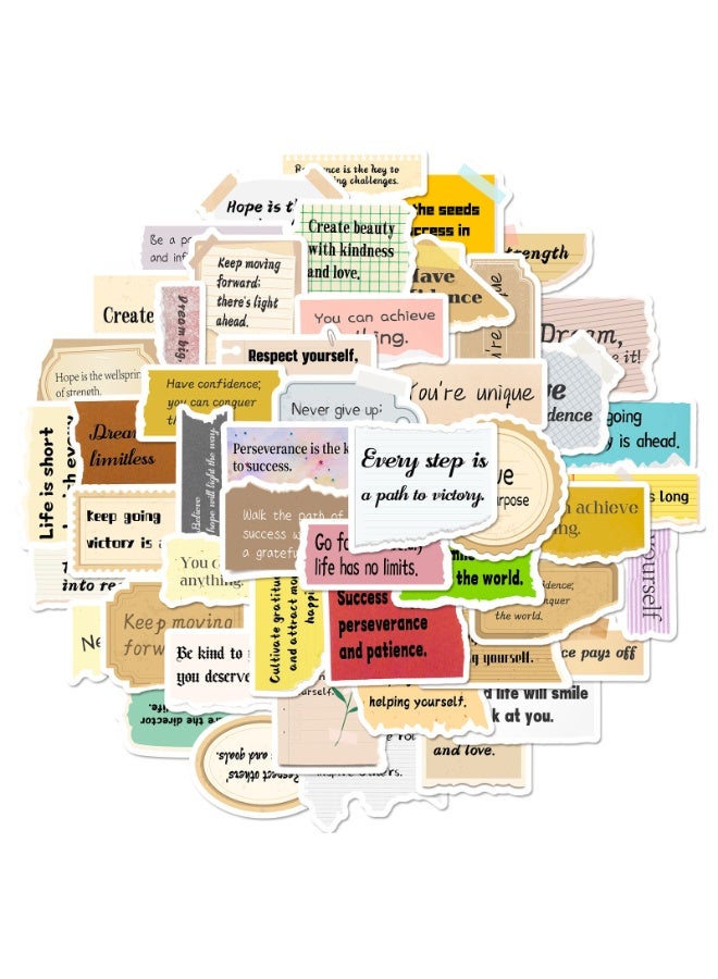 NIBEMINENT 50 Pcs Hand-Torn Text Deco Kit Waterproof Stickers, High Definition Printing Bright Colors, Suitable for Laptop Skateboard Luggage Water Bottle Guitar DIY - Image 1