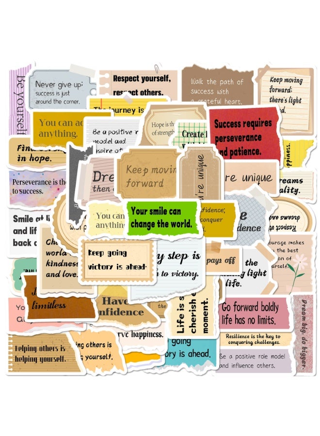 NIBEMINENT 50 Pcs Hand-Torn Text Deco Kit Waterproof Stickers, High Definition Printing Bright Colors, Suitable for Laptop Skateboard Luggage Water Bottle Guitar DIY - Image 2