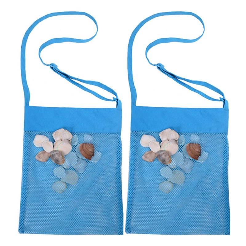 RIMOBUL Sand Away Beach Treasures Seashell Pocket Mesh Bags  Set of 2 Large Baby Blue