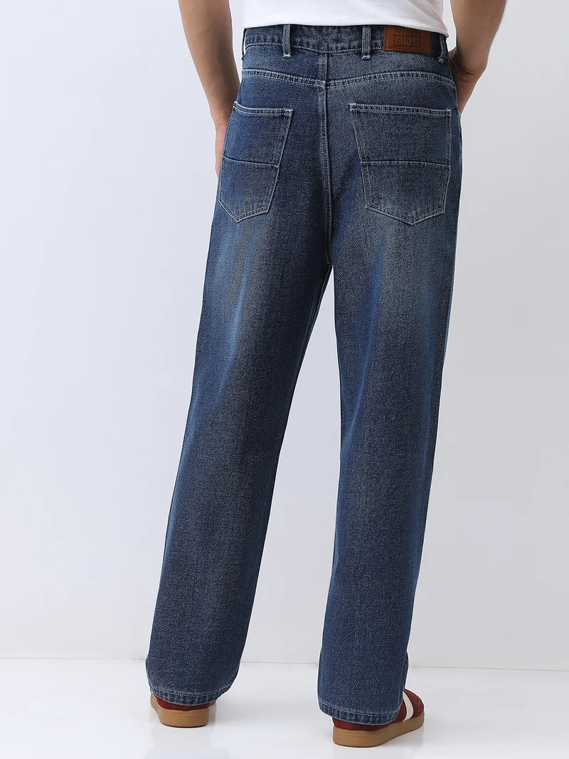 Urbano Fashion  Urbano Fashion Men's Blue Loose Baggy Fit Washed Jeans Non-Stretchable  | Best Price UAE