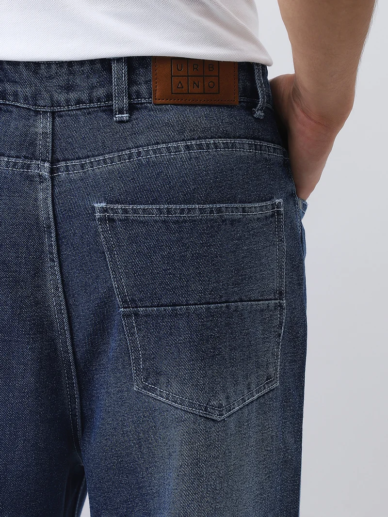 Urbano Fashion  Urbano Fashion Men's Blue Loose Baggy Fit Washed Jeans Non-Stretchable  | Best Price UAE