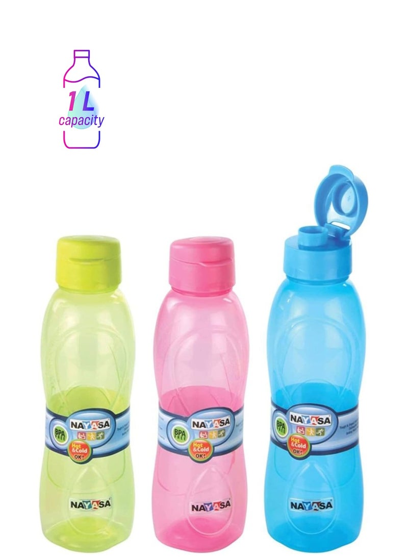 NAYASA Sets of 3 1L Jolly Multi colors Water Bottles  - Image 1
