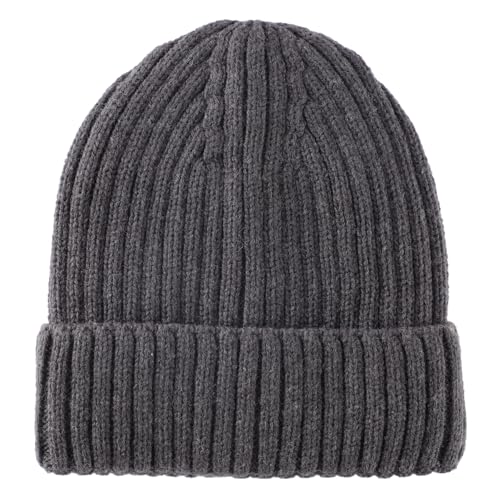 Connectyle Outdoor Classic Basic Men 's Warm Winter Hats Thick Knit Long Cuff Beanie Cap with Lining, 55 60cm, Dark Gray - Image 2