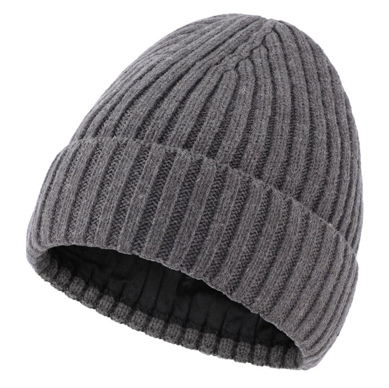 Connectyle Outdoor Classic Basic Men 's Warm Winter Hats Thick Knit Long Cuff Beanie Cap with Lining, 55 60cm, Dark Gray - Image 1