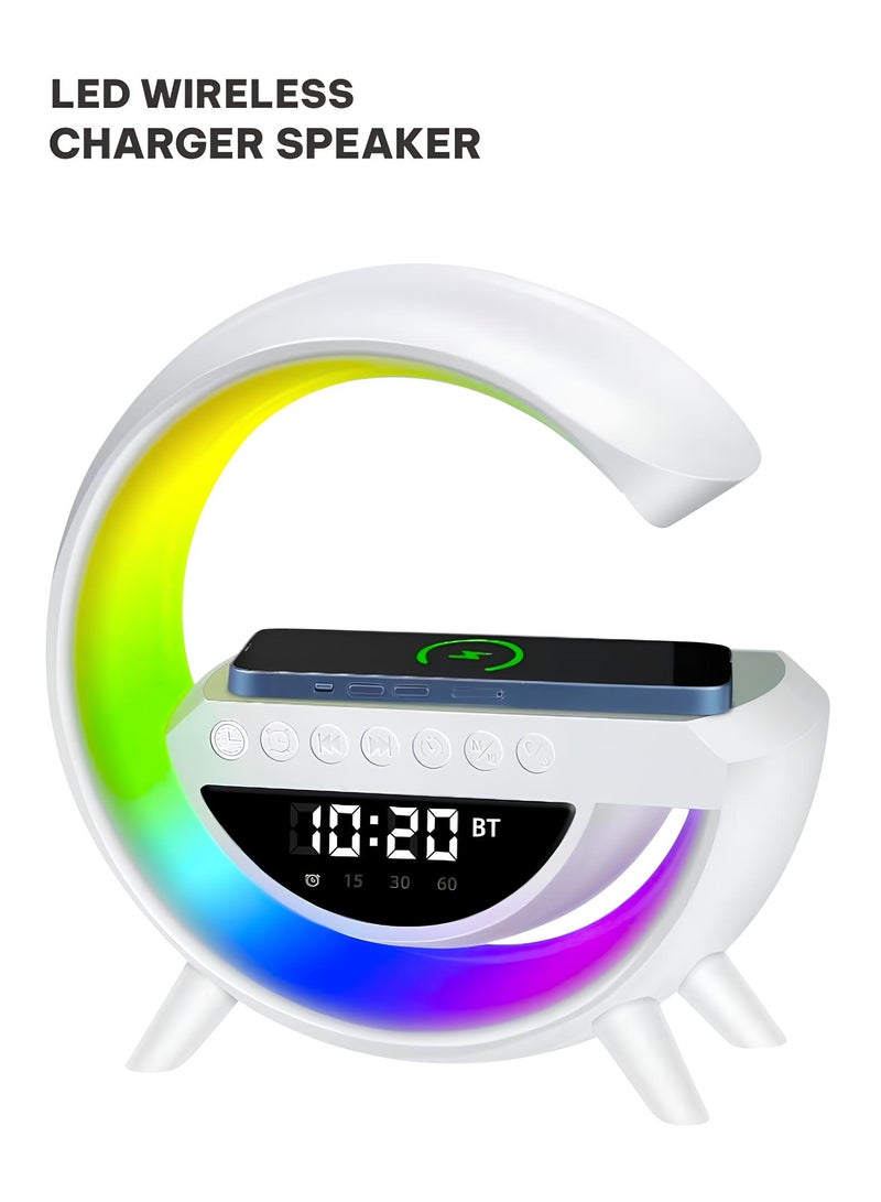 LED Wireless Charging Speaker BT-3401 – Bluetooth, FM Radio, Clock & Alarm | 7-Color Light Modes | USB, TF, AUX, Wireless Playback - Image 1