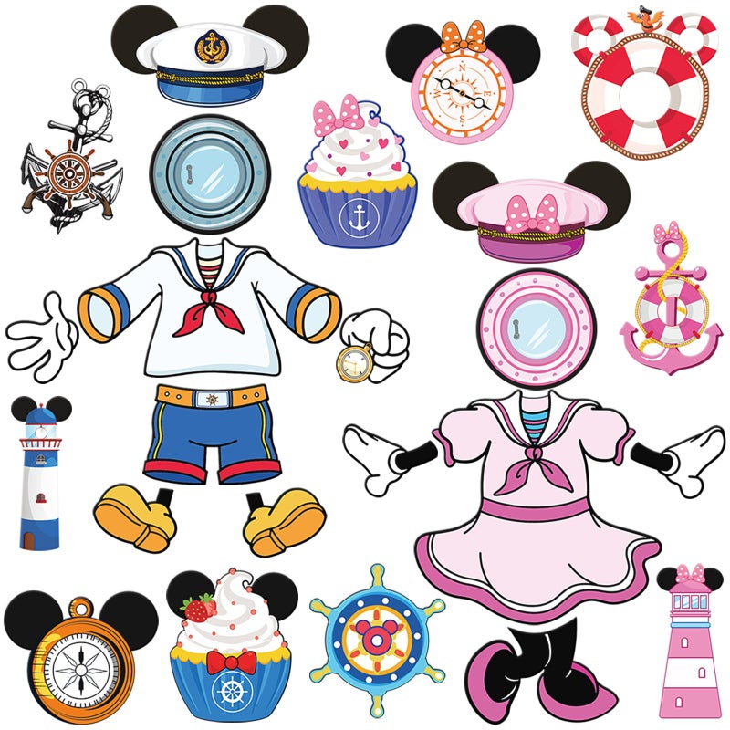 RiVolTa Mouse Cruise Door Decorations - 24 Pcs Large Ship Cabin Magnet Stickers Cute Blue Pink Mice Captain Sea Navigation Car Anchor Magnetic Decor for Holiday Carnival Party Stateroom Refrigerator - Image 1