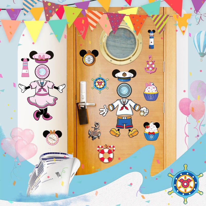 RiVolTa Mouse Cruise Door Decorations - 24 Pcs Large Ship Cabin Magnet Stickers Cute Blue Pink Mice Captain Sea Navigation Car Anchor Magnetic Decor for Holiday Carnival Party Stateroom Refrigerator - Image 3