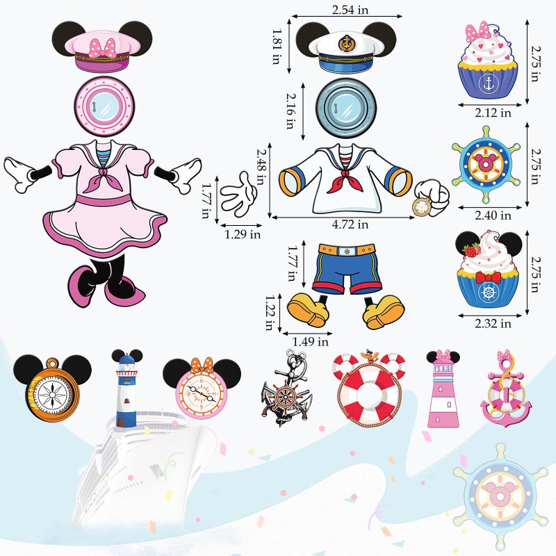 RiVolTa Mouse Cruise Door Decorations - 24 Pcs Large Ship Cabin Magnet Stickers Cute Blue Pink Mice Captain Sea Navigation Car Anchor Magnetic Decor for Holiday Carnival Party Stateroom Refrigerator - Image 5