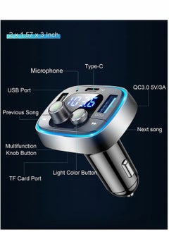 Y&D Bluetooth Adapter for Car Wireless FM Radio Transmitter Excefore Handsfree Calling Audio Receiver MP3 Music Player QC3.0 Type-C PD USB Charger 7 Colors LED Backlit  - Image 5