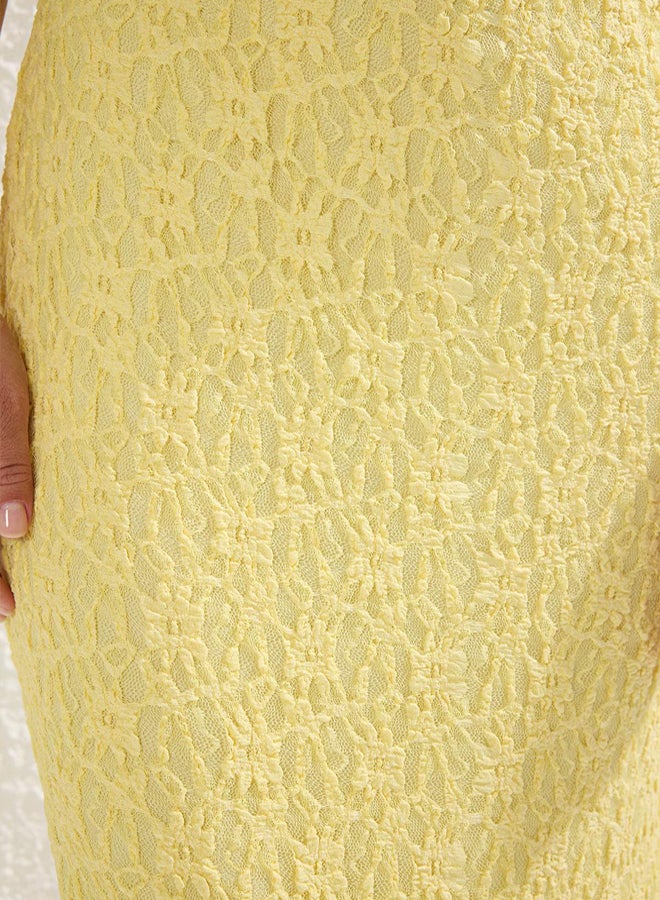 trendyol Limited Edition Light Yellow Lace Bodycon Backless Stretchy Knitted Dress - Image 3