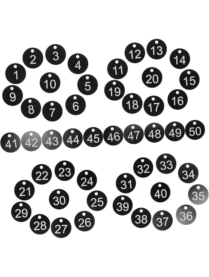 Black Key Organizer Tags 50PCS Engraved Plastic Discs for Key Box Management Cabinet Coding Travel Bag Identification - Image 1