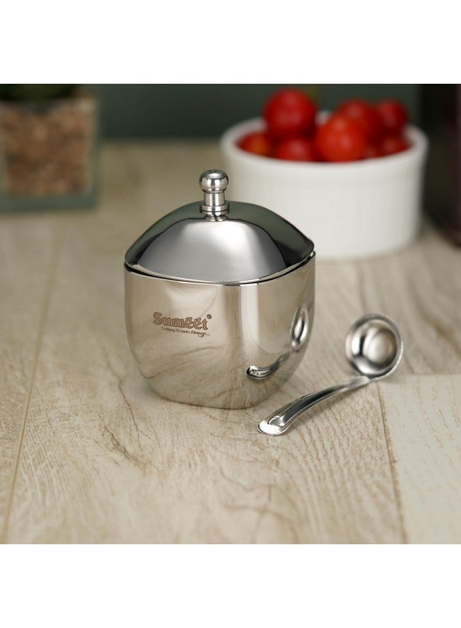 Sumeet Stainless Steel Square Shape Ghee and Oil Pot, Storage Container with Spoon for Kitchen, 6.5cm Dia, 160ML - Silver (Pack of 1) - Image 1