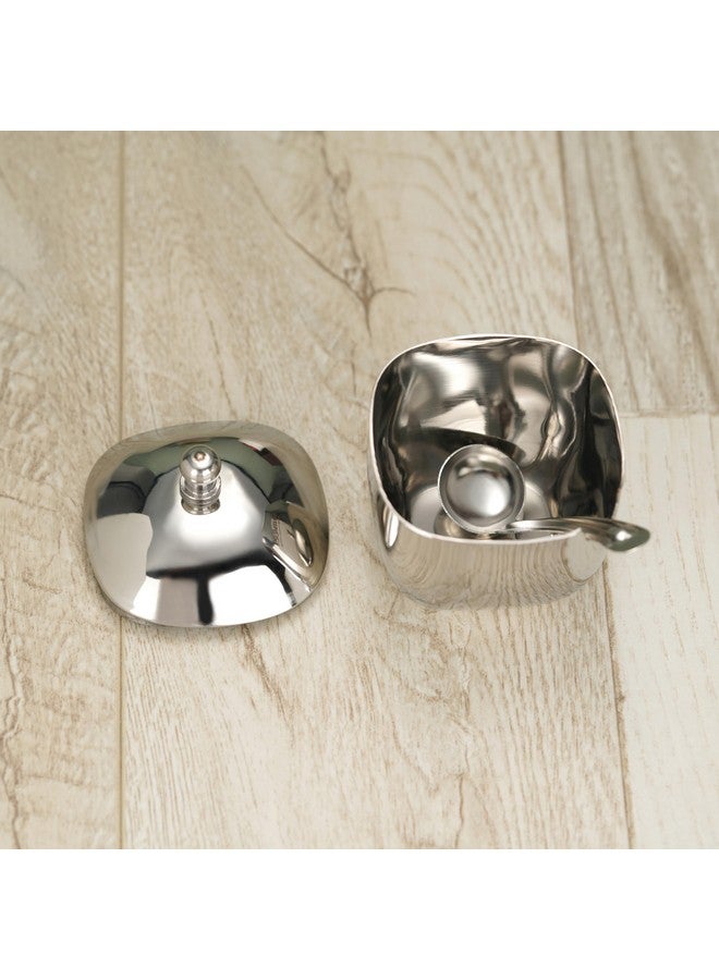 Sumeet Stainless Steel Square Shape Ghee and Oil Pot, Storage Container with Spoon for Kitchen, 6.5cm Dia, 160ML - Silver (Pack of 1) - Image 5