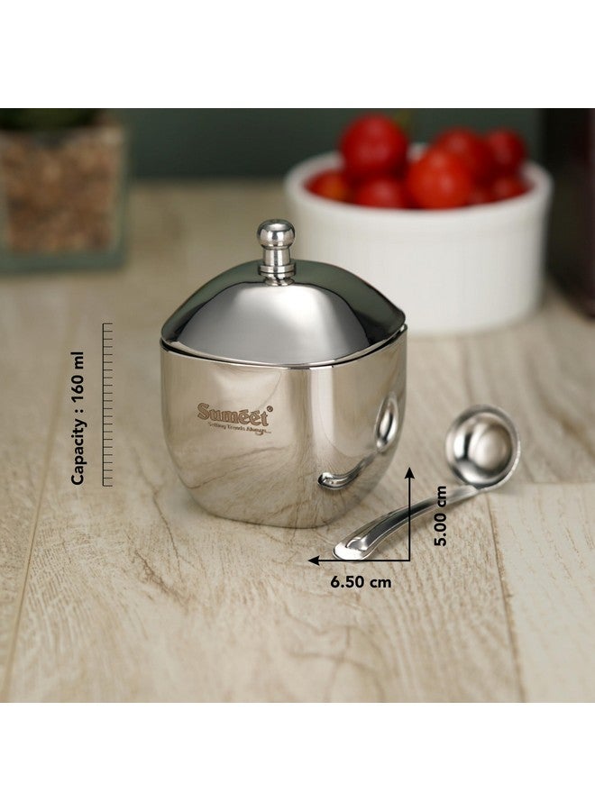 Sumeet Stainless Steel Square Shape Ghee and Oil Pot, Storage Container with Spoon for Kitchen, 6.5cm Dia, 160ML - Silver (Pack of 1) - Image 3
