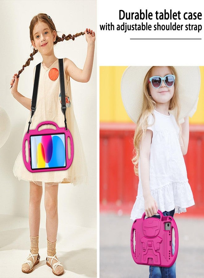 LTROP Kids Case for iPad 11th Generation (A16) 2025 / 10th Generation(10.9 Inch, 2022) with Shoulder Strap, Durable Light Weight Handle Stand Child-Proof Bumper Case for iPad 11th/10th Gen, Hot Pink - Image 4