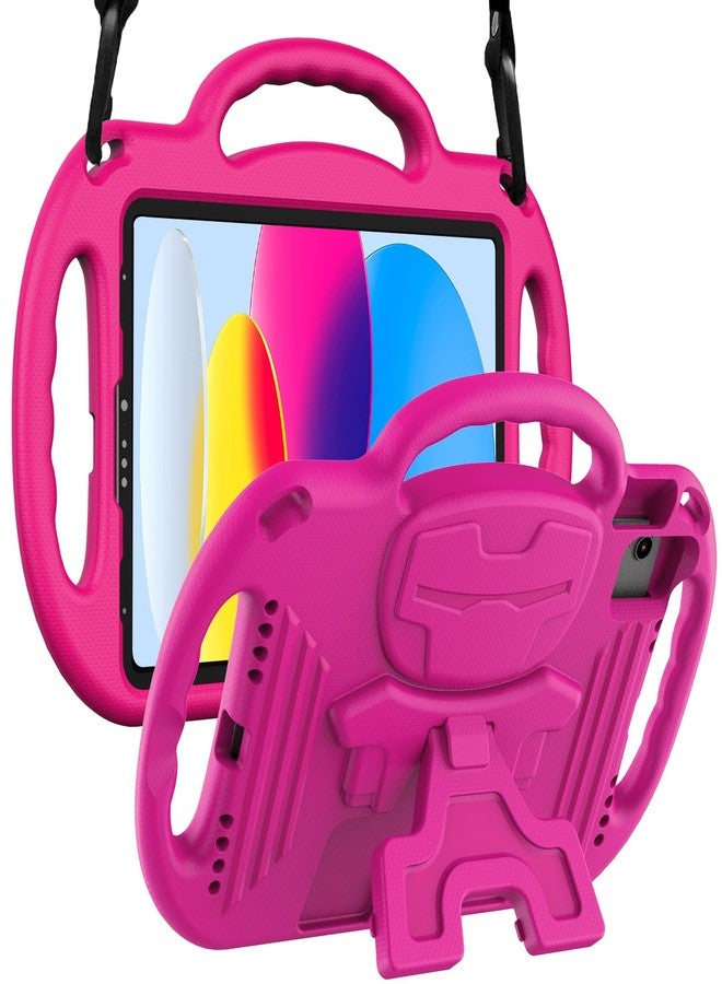 LTROP Kids Case for iPad 11th Generation (A16) 2025 / 10th Generation(10.9 Inch, 2022) with Shoulder Strap, Durable Light Weight Handle Stand Child-Proof Bumper Case for iPad 11th/10th Gen, Hot Pink - Image 1