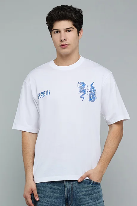 أر أند بي Printed T-Shirt with Crew Neck and Short Sleeves