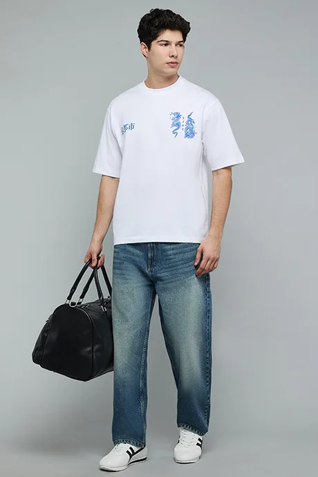 أر أند بي Printed T-Shirt with Crew Neck and Short Sleeves