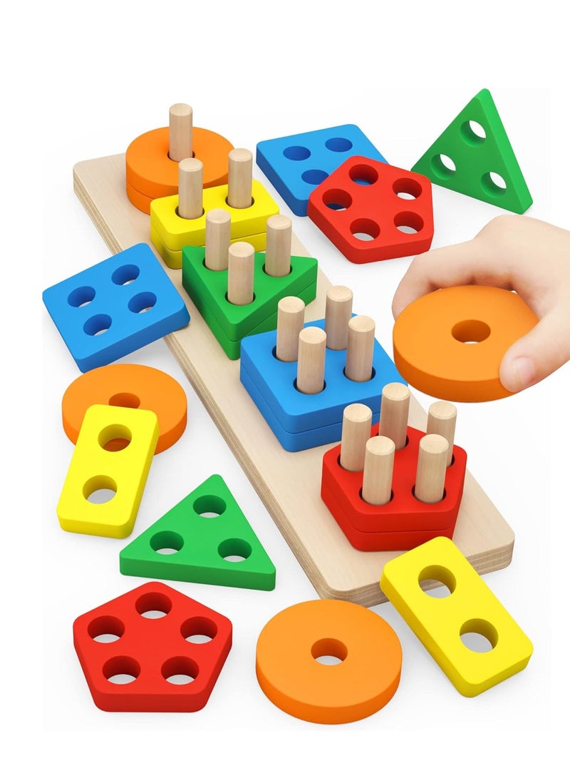 Wooden Educational Shape Sorter,Preschool Toddler Toy Game Set For Kids, Wooden Sorting  Stacking Toys for Toddlers and Kids Preschool, Educational Toys, Color Recognition Shape Sorter, Learning Puz  - Image 1