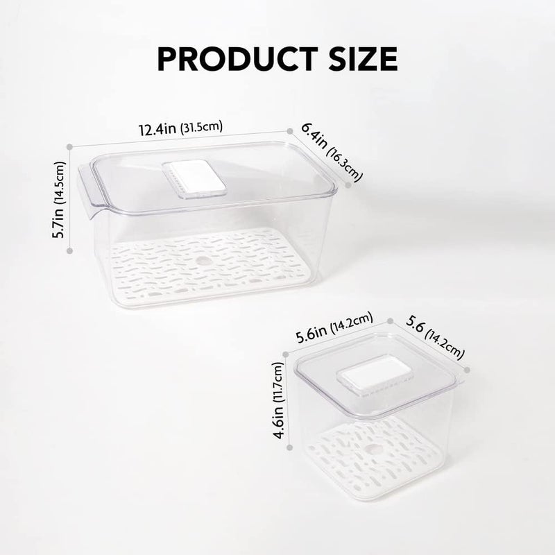 elabo Food Storage Containers Fridge Produce Saver- 3 Piece Set Stackable Refrigerator Organizer Keeper Drawers Bins Baskets with Lids and Removable Drain Tray for Veggie, Berry, Fruits and Vegetables - Image 5