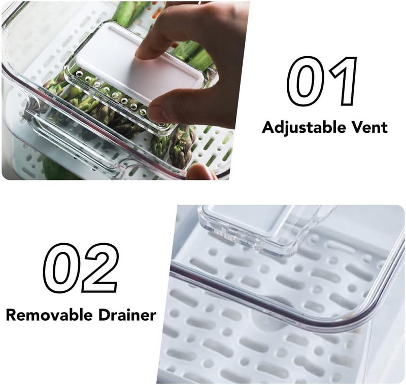 elabo Food Storage Containers Fridge Produce Saver- 3 Piece Set Stackable Refrigerator Organizer Keeper Drawers Bins Baskets with Lids and Removable Drain Tray for Veggie, Berry, Fruits and Vegetables - Image 2
