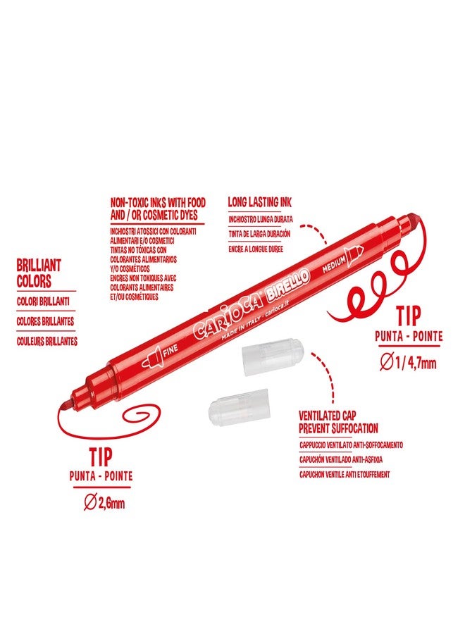 كاريوكا أقلام بيريلو ذات الرأسين من كاريوكا - ٢٤ لونًا، رأس مزدوج رفيع ومتوسط، حبر مائي قابل للغسل بسهولة، مثالية للمشاريع المدرسية والفنية، صنع في إيطاليا - Image 3