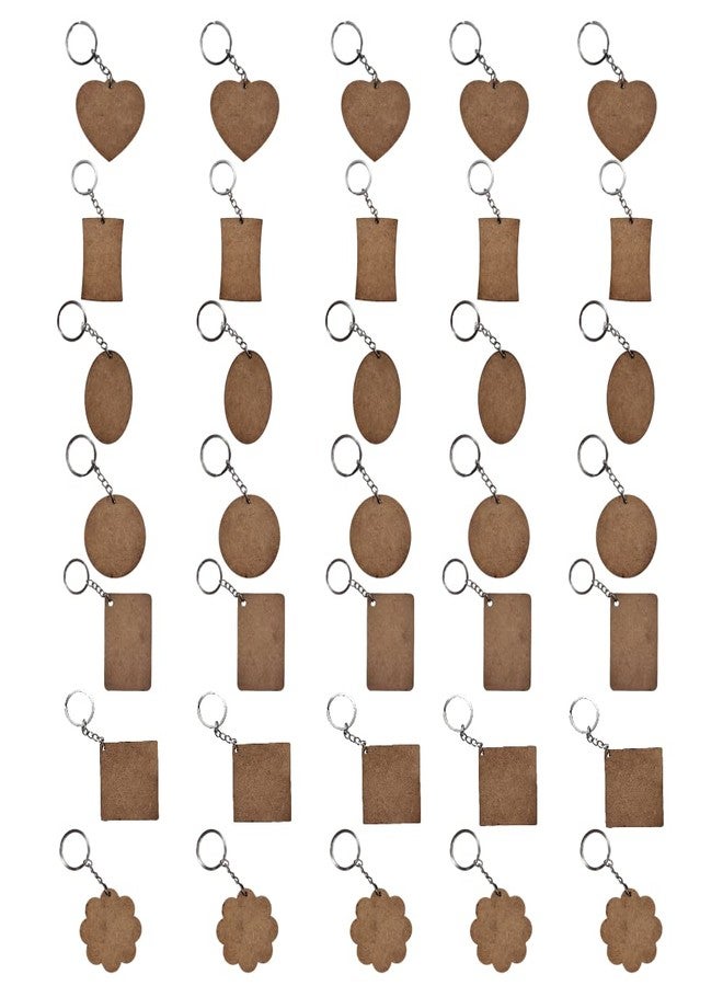 TreasureBox DIY Wooden Plain MDF Key Chains for Wood Sheet Art & Craft, Painting, Decoupage, Resin Art Work, Mandala, Decoration, Fluid Art (20 Pcs) (35 Pcs Mix 7 Designs) - Image 1