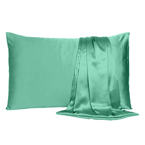 Oussum Satin Silk Pillowcase Cover Soft and Comfortable Hair & Skin Envelop Closure Home Decor Single Pcs with Free Scrunchie (Frosty Spruce, Standard Size(20"x26") - Image 1