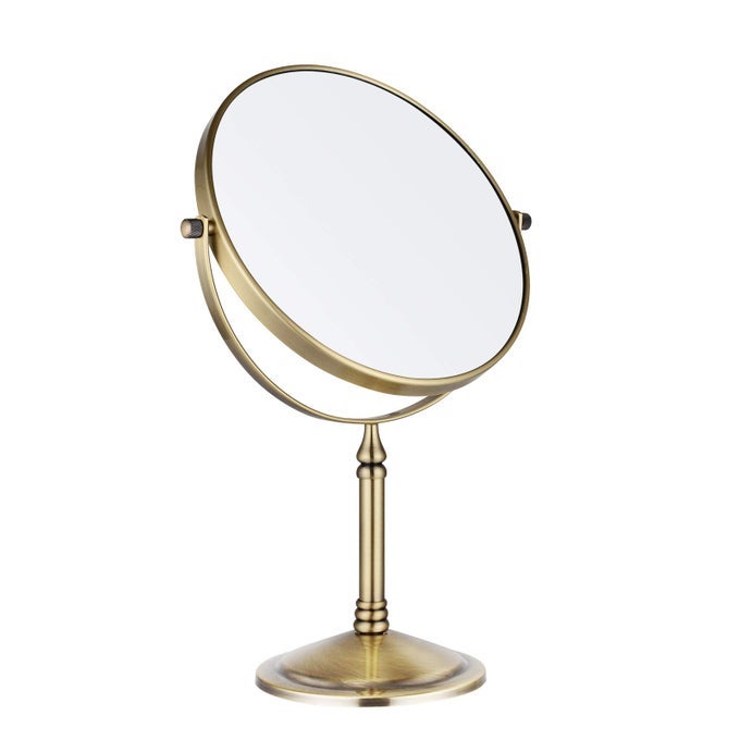 TABLETOP MAKEUP MIRROR DOUBLESIDE 1X10X 360 SWIVEL COSMETIC MIRROR FOR TABLE DESK NO LIGHT ANTIQUE BRONZE 8 INCH 10X