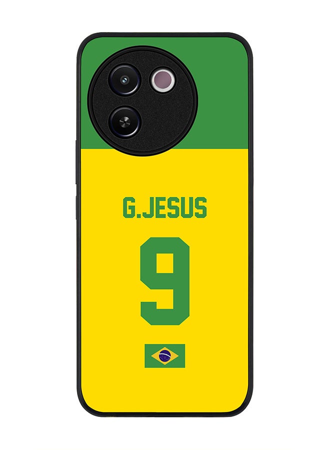 Stylizedd Rugged Black edge case for Vivo V30e, Slim fit Soft Case Flexible Anti Drop TPU Gel Thin Cover - Football Team - Brazil, Player Name - G.Jesus - Image 1