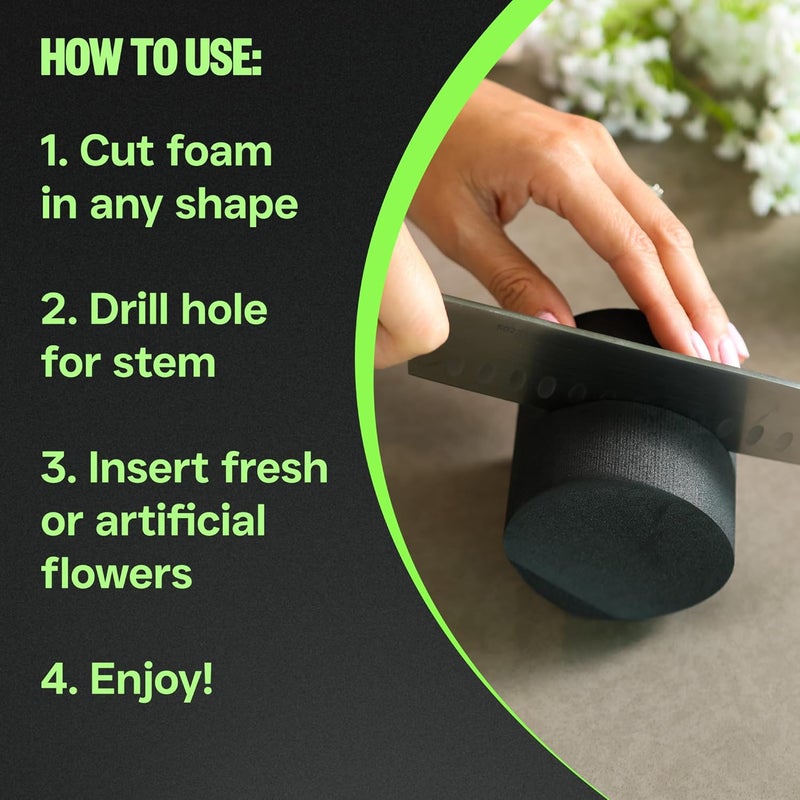 Xcel Florist Foam Floral Foam Blocks - Reusable, Weather Resistant Styrofoam for Artificial Flowers (Black 3" Round x 3" Thick - 10 Pack) - Image 4